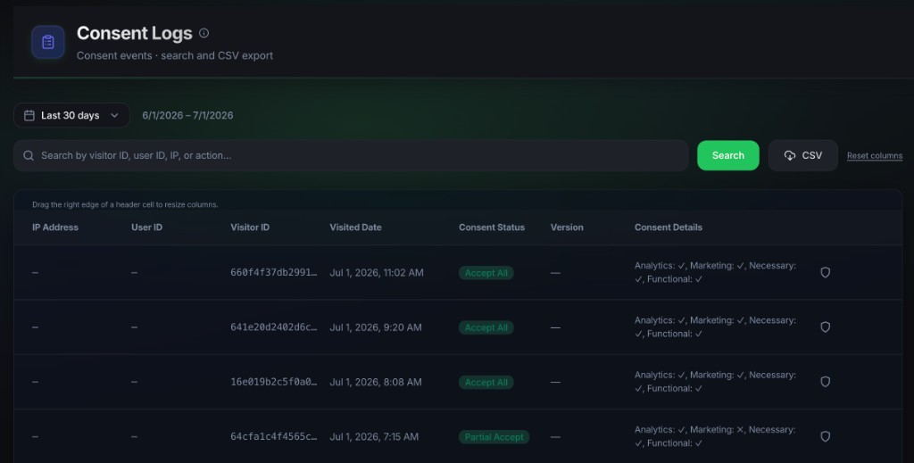 Consent audit trail